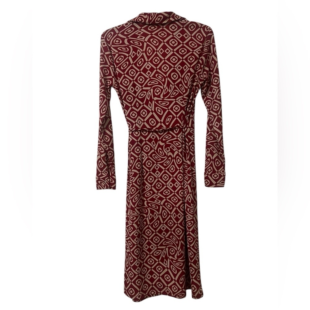 Johnny Was red and tan geometric print long sleeve wrap dress vintage 70s boho - Picture 4 of 15